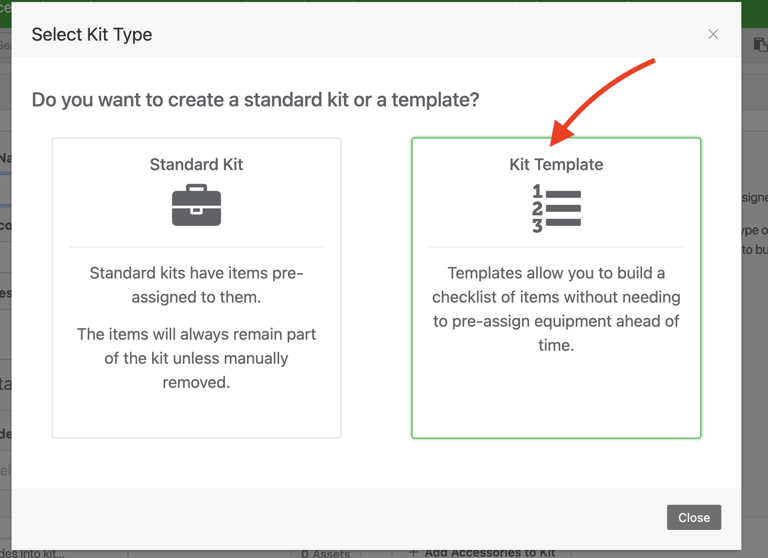 Image showing kit template option
